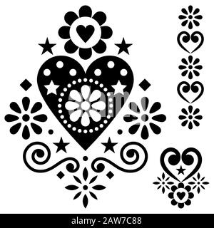 Il giorno di San Valentino del vettore di elementi di design set per biglietto di auguri o un invito a nozze - stile scandinavo dei disegni con cuori e fiori Illustrazione Vettoriale