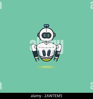 Illustrazione del vettore robot di levitazione. Simbolo di intelligenza artificiale, tecnologia e futurismo. Illustrazione Vettoriale