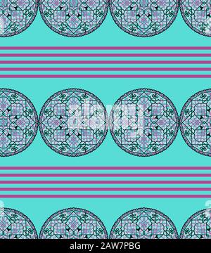 Mosaico geometrico astratto e striscia etnica vintage senza cuciture modello ornamentale. Illustrazione Vettoriale