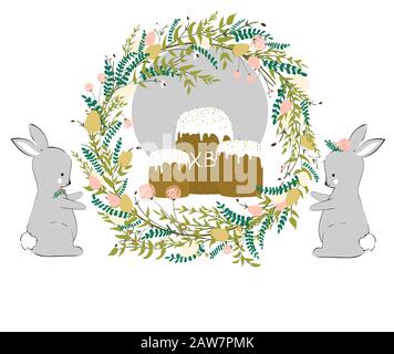 Uova di Pasqua e conigli di pasqua. Illustrazione del vettore Illustrazione Vettoriale