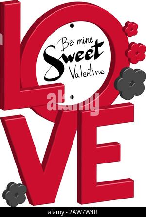 Happy Valentines biglietto da visita con amore per il testo 3D. Illustrazione Vettoriale