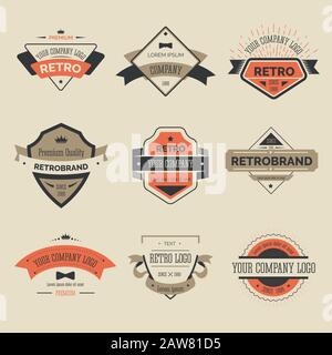 Etichette retro o icone isolate dal marchio, loghi aziendali o stampe T-shirt Illustrazione Vettoriale