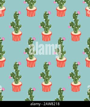 Modello carino senza cuciture con cactus Illustrazione Vettoriale