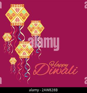 Bel biglietto d'auguri per il festival Diwali. Illustrazione Vettoriale