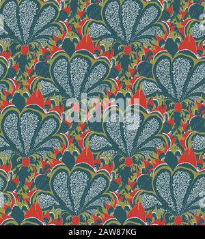 Paisley su sfondo rosso. Motivo floreale vettoriale. Illustrazione Vettoriale
