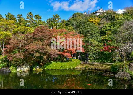 Splendidi alberi e piante sono decorati nel giardino di Koko-En vicino al castello di Himeji Foto Stock