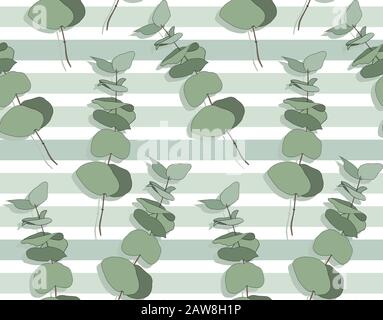 Eucalipto albero diverso, fogliame rami naturali con foglie verdi semi tropicale senza cuciture modello. Illustrazione Vettoriale
