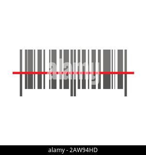 Icona del codice a barre del vettore di disegno piatto - lettura delle informazioni. Illustrazione Vettoriale