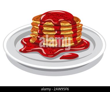 immagine dei pancake cotti con marmellata sulla piastra Illustrazione Vettoriale