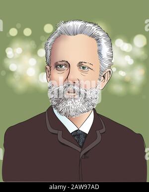 Pyotr Ilyich Tchaikovsky è stato un compositore russo del periodo romantico. Illustrazione Vettoriale