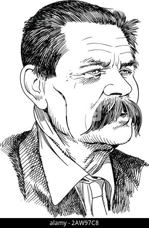 Alexei Maximovich Peshkov, conosciuto principalmente come Maxim Gorky, è stato uno scrittore russo e sovietico, fondatore del metodo letterario del realismo socialista. Illustrazione Vettoriale