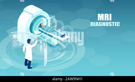 Vettore di un medico che conduce studi di imaging a risonanza magnetica su un paziente in ospedale. Illustrazione Vettoriale