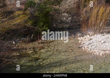 Gli Algari, un incontaminato fiume di montagna mediterranea nel Parco Naturale di Els Ports, Catalogna Foto Stock