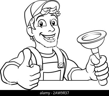 Plumber Cartoon Plumbing STANTUFFO SCARICO tuttofare Illustrazione Vettoriale