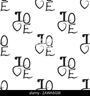Sfondo vettoriale nero senza cuciture con amore parola scritto a mano Illustrazione Vettoriale