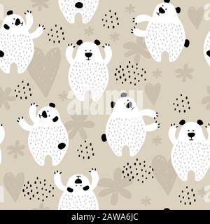 Modello senza cuciture con cute bianco Bears sfondo vettoriale Illustrazione Vettoriale