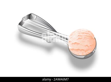 Scoop di gelato al bacche, gelato alla fragola in 3d illustrazione su sfondo bianco. Illustrazione Vettoriale