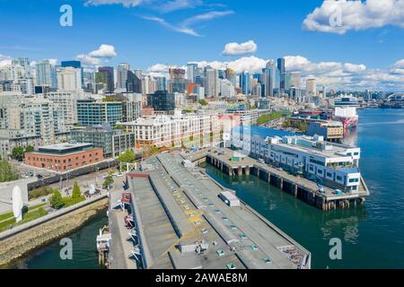 Riprese aeree del quartiere Belltown di Seattle Foto Stock