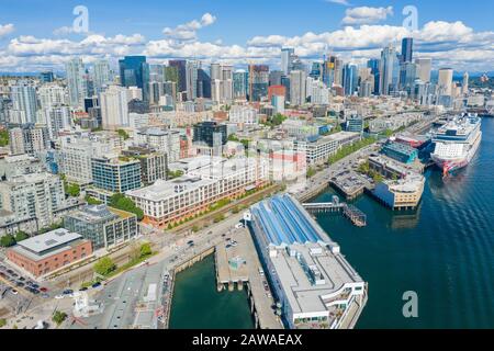 Riprese aeree del quartiere Belltown di Seattle Foto Stock