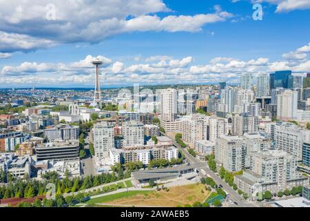 Riprese aeree del quartiere Belltown di Seattle Foto Stock