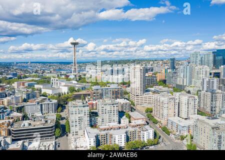 Riprese aeree del quartiere Belltown di Seattle Foto Stock