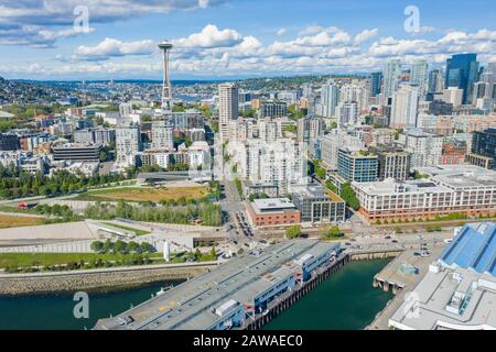 Riprese aeree del quartiere Belltown di Seattle Foto Stock