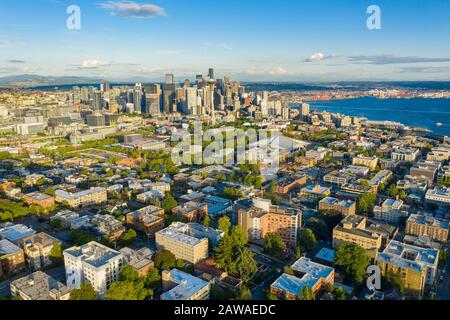 Riprese aeree del quartiere Belltown di Seattle Foto Stock