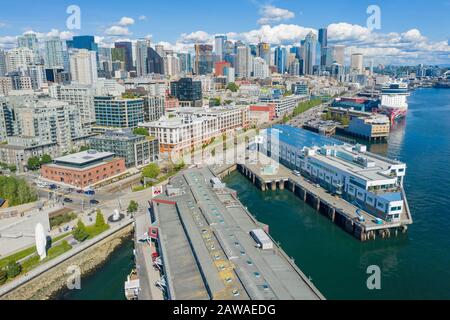 Riprese aeree del quartiere Belltown di Seattle Foto Stock