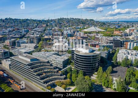 Riprese aeree del quartiere Belltown di Seattle Foto Stock