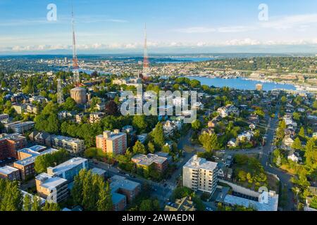 Riprese aeree del quartiere Belltown di Seattle Foto Stock