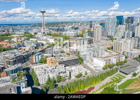 Riprese aeree del quartiere Belltown di Seattle Foto Stock