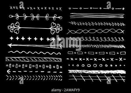 Un insieme di linee diverse disegnate a mano. Illustrazione Vettoriale