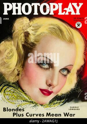 1934 , USA : la star del cinema CAROLE LOMBARD ( 1908 – 1942 ) moglie di Clark Gable dal marzo 1939, copertina della rivista di film Fans PHOTOPLAY , giugno 1934 . Foto Stock