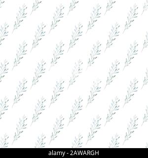 Albero verde rami acquerello disegnato a mano senza giunture raster pattern. Estate fogliame aquarelle illustrazione. Ramoscelli con foglie trama decorative. Botani Foto Stock