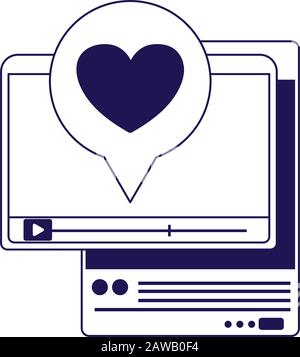 i contenuti video dello smartphone sui social media amano l'illustrazione romantica dei vettori Illustrazione Vettoriale