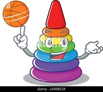 Un'immagine mascotte del personaggio cartoon piramide giocattolo che gioca a basket Illustrazione Vettoriale