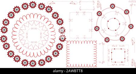 Cornice senza cuciture curlices set elementi vettoriali e decorativi cuori e colle Illustrazione Vettoriale