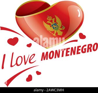 Bandiera nazionale del Montenegro a forma di cuore e l'iscrizione mi piace il Montenegro. Illustrazione del vettore Illustrazione Vettoriale