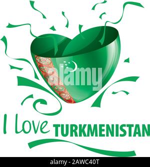 Bandiera nazionale del Turkmenistan a forma di cuore e l'iscrizione mi piace il Turkmenistan. Illustrazione del vettore Illustrazione Vettoriale