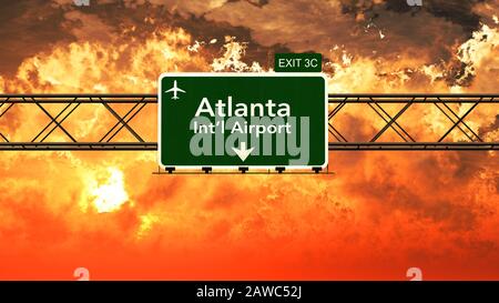 Passando sotto Atlanta USA Airport Highway Accedi a Beautiful Cloudy Sunset 3D Illustration Foto Stock