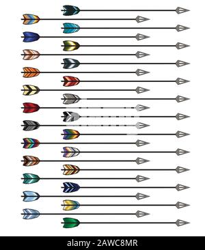 Frecce a arco lungo ciascuna con un gruppo diferente di voli su uno sfondo bianco Illustrazione Vettoriale
