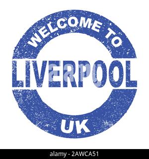 Un grunge di gomma con il testo Benvenuti A Liverpool UK su uno sfondo bianco Illustrazione Vettoriale