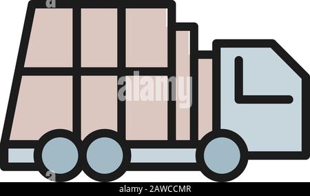 Veicolo per la raccolta rifiuti, veicolo per l'icona della linea di colore piatta dei rifiuti. Illustrazione Vettoriale