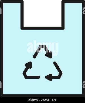 Sacchetto di plastica, riciclaggio dei rifiuti, icona della linea di colore piatta dei rifiuti. Illustrazione Vettoriale