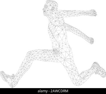 uomo atleta jumper in triplo salto poligono wireframe vettore Illustrazione Vettoriale