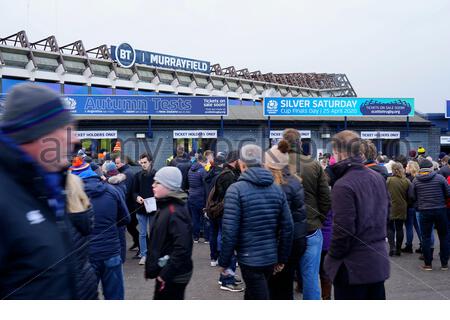 Edimburgo, Scozia, Regno Unito. 8th Feb 2020. Scozia / Inghilterra Sei Nazioni Rugby International pre match costruire fuori Murrayfield stadio. Credito: Craig Brown/Alamy Live News Foto Stock