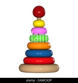 Piramide dei giocattoli per bambini su sfondo bianco. Isolare. Rendering 3D di qualità eccellente ad alta risoluzione. Può essere ingrandito ed usato come backgrou Foto Stock