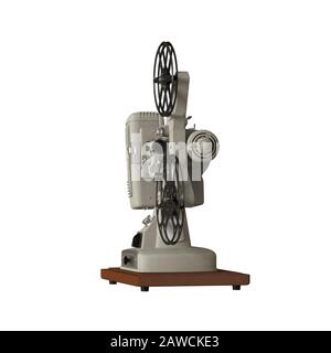 Videoproiettore su sfondo bianco. Isolare. Rendering 3D di qualità eccellente ad alta risoluzione. Può essere ingrandito e utilizzato come sfondo o t. Foto Stock