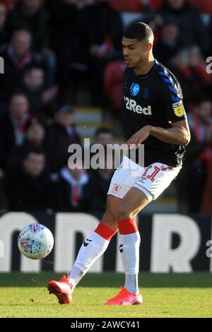 Londra, Regno Unito. 08th Feb, 2020. Ashley Fletcher di Middlesbrough in azione. EFL Skybet Championship match, Brentford contro Middlesbrough allo stadio Griffin Park di Londra sabato 8th febbraio 2020. Questa immagine può essere utilizzata solo per scopi editoriali. Solo uso editoriale, licenza richiesta per uso commerciale. Nessun utilizzo nelle scommesse, nei giochi o nelle singole pubblicazioni club/campionato/giocatore. PIC by Steffan Bowen/Andrew Orchard sports photography/Alamy Live News Credit: Andrew Orchard sports photography/Alamy Live News Foto Stock