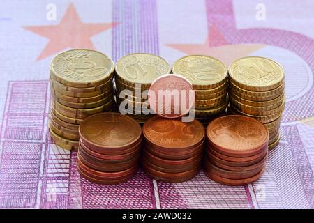 Secondo le relazioni dei media, la nuova Commissione europea prevede di abolire tutte le monete da 1 e 2 centesimi. Foto Stock